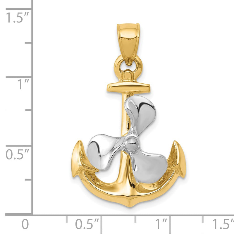 10k Two-tone 3-D Anchor w/Moveable Propeller Pendant-10K1891