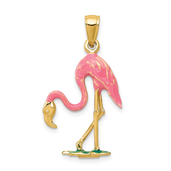 10k Enameled 3-D Pink Flamingo Pendant-10K1905