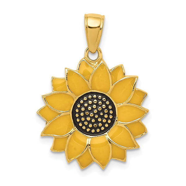 10k Enameled Yellow Sunflower Pendant-10K1965