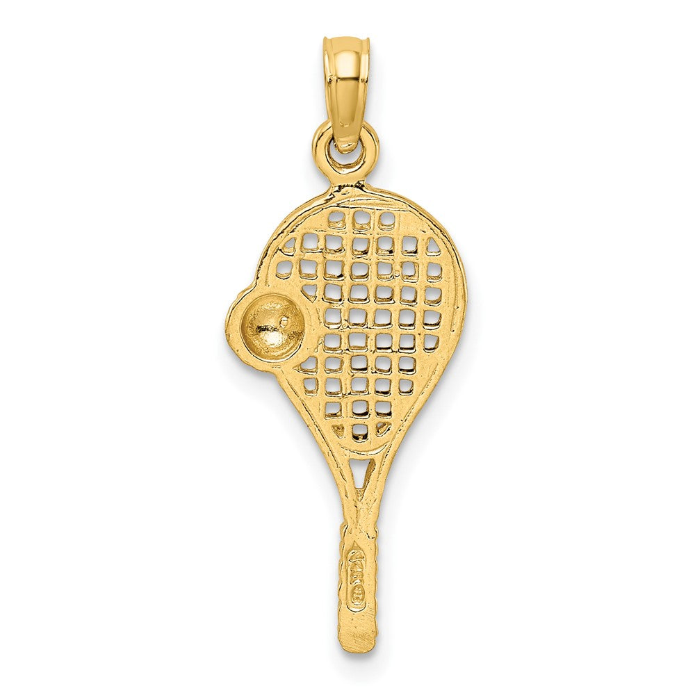 10k w/Rhodium Polished Tennis Racquet Pendant-10K1995