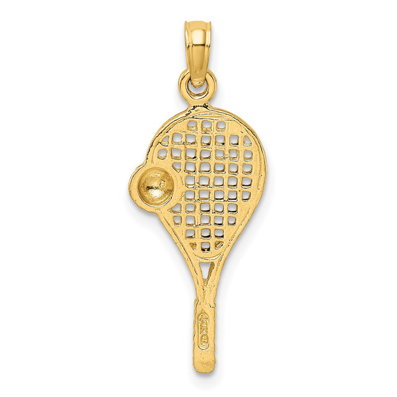 10k w/Rhodium Polished Tennis Racquet Pendant-10K1995
