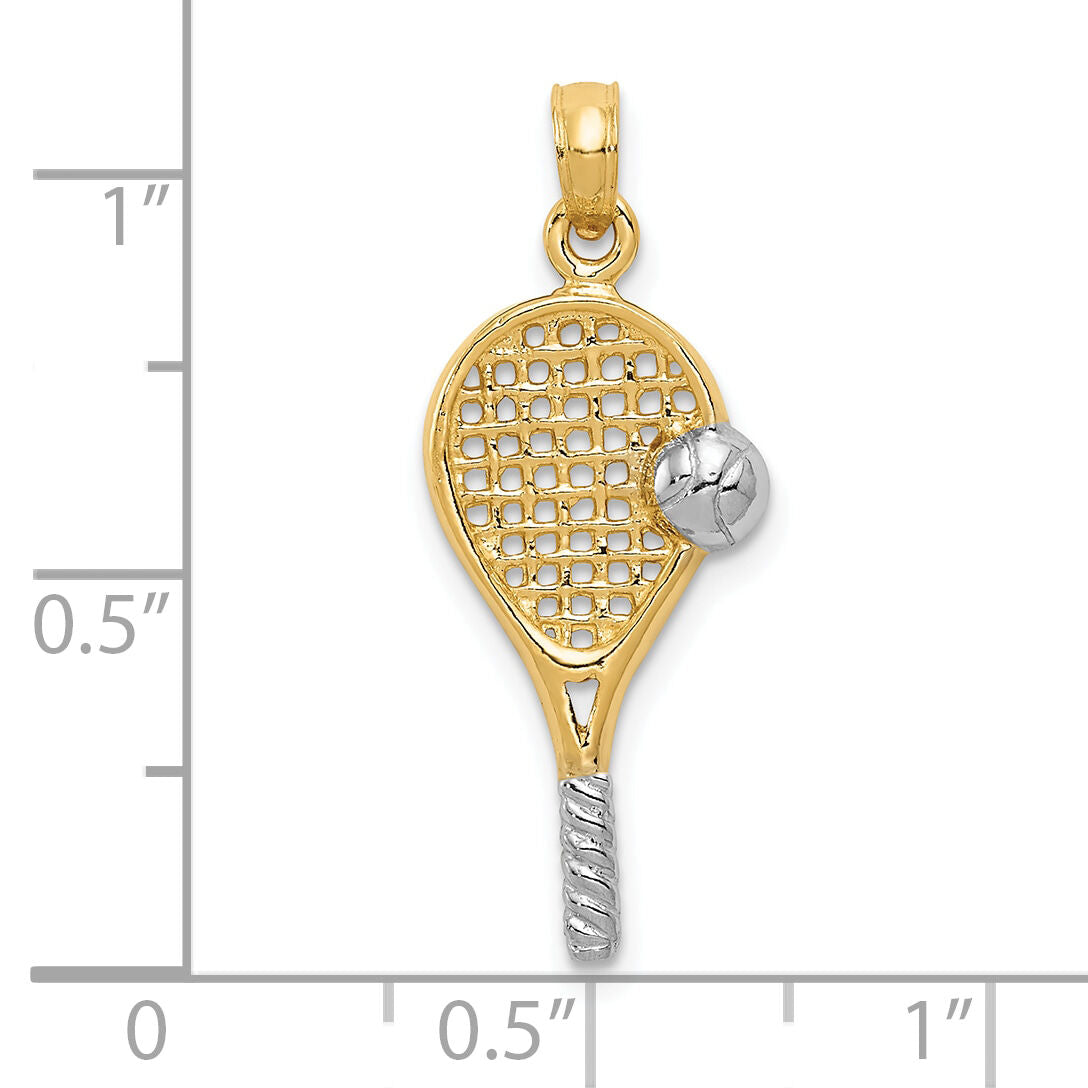 10k w/Rhodium Polished Tennis Racquet Pendant-10K1995