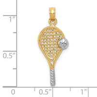 10k w/Rhodium Polished Tennis Racquet Pendant-10K1995