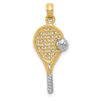 10k w/Rhodium Polished Tennis Racquet Pendant-10K1995