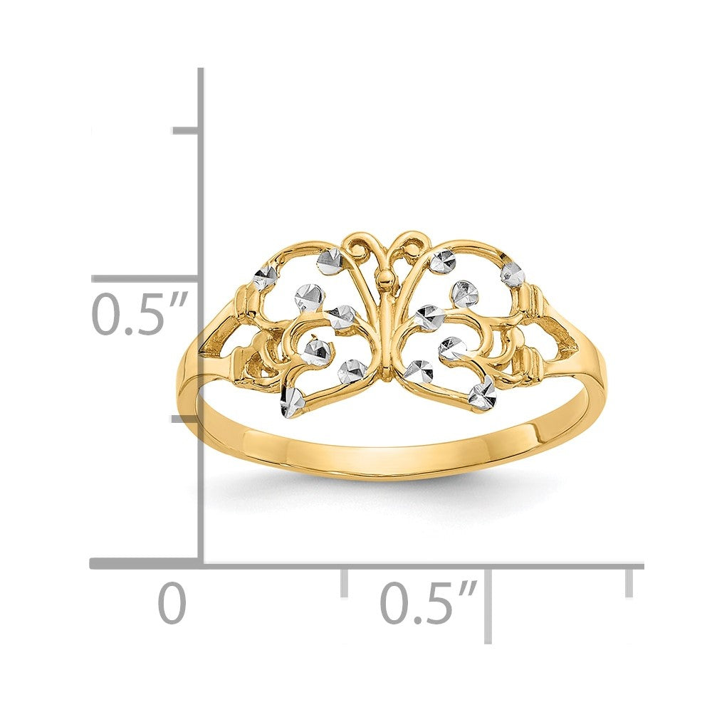 10k w/ Rhodium Diamond-cut Butterfly Ring-10K2067