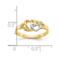 10K & White Rhodium Polished 2 Hearts Ring-10K2071