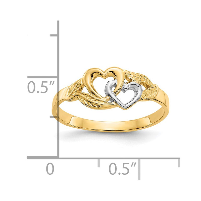 10K & White Rhodium Polished 2 Hearts Ring-10K2071