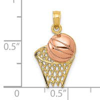10k Two-tone Basketball Hoop with Ball Pendant-10K2102