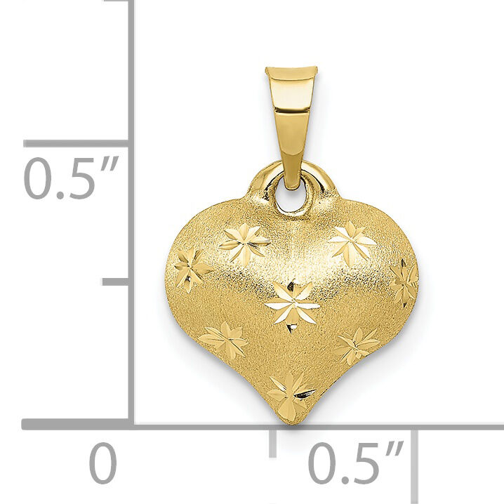 10K Polished & Satin D/C 3-D Puffed Heart Pendant-10K2502
