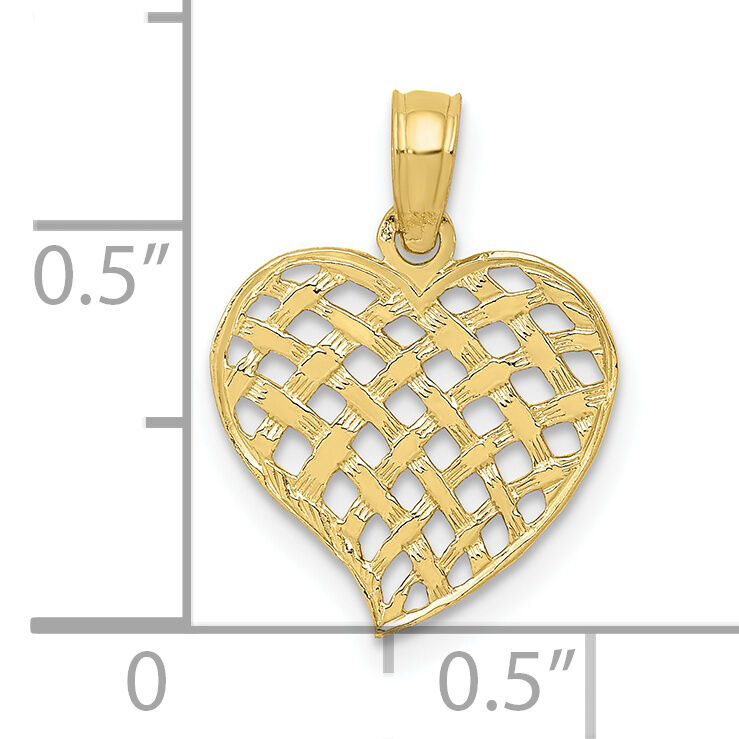 10K Polished Basket Weave Pattern Heart Pendant-10K2521