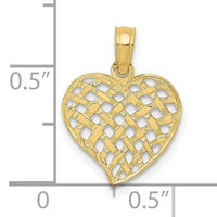 10K Polished Basket Weave Pattern Heart Pendant-10K2521