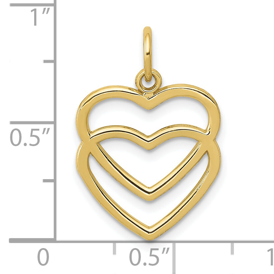 10K Polished Double Heart Pendant-10K2548