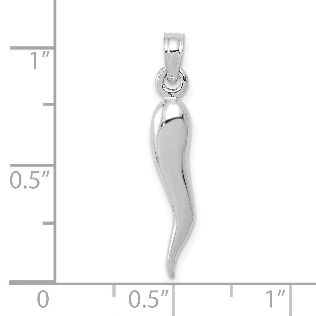 10k White Gold Medium 3D Italian Horn Pendant-10K2735W