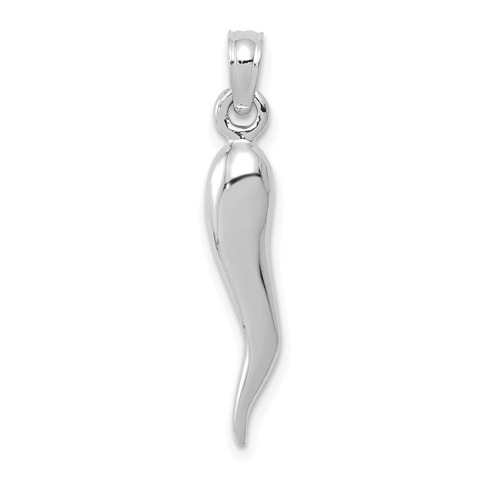 10k White Gold Medium 3D Italian Horn Pendant-10K2735W