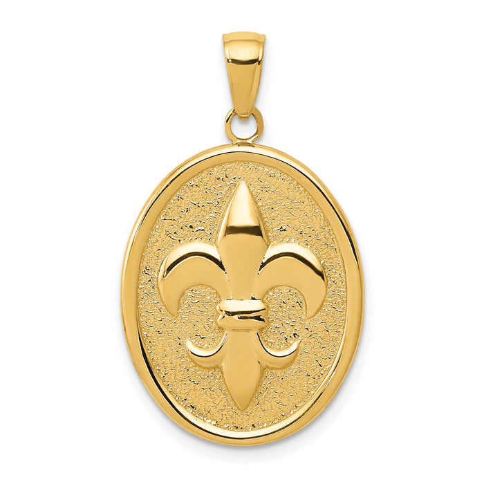 10k Fleur-De-Lis on Oval Disk Pendant-10K2762