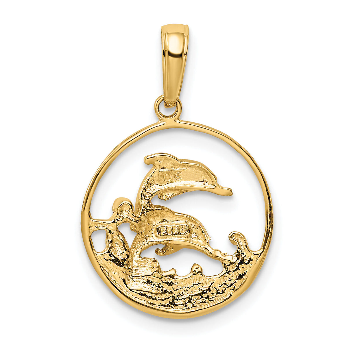 10K Double Dolphin Circle Pendant-10K3018
