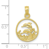 10K Double Dolphin Circle Pendant-10K3018