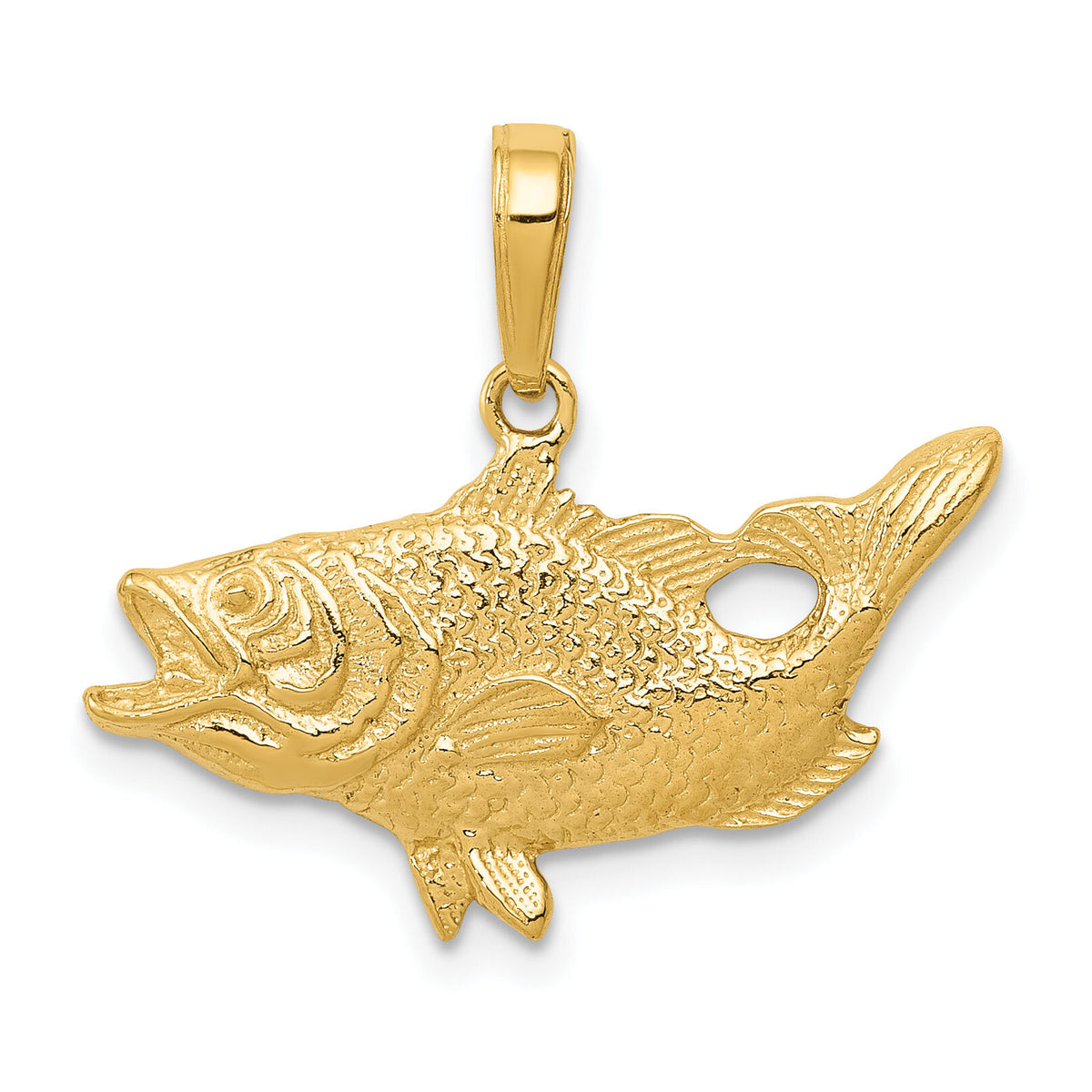 10k Open Mouthed Bass Fish Pendant-10K3044