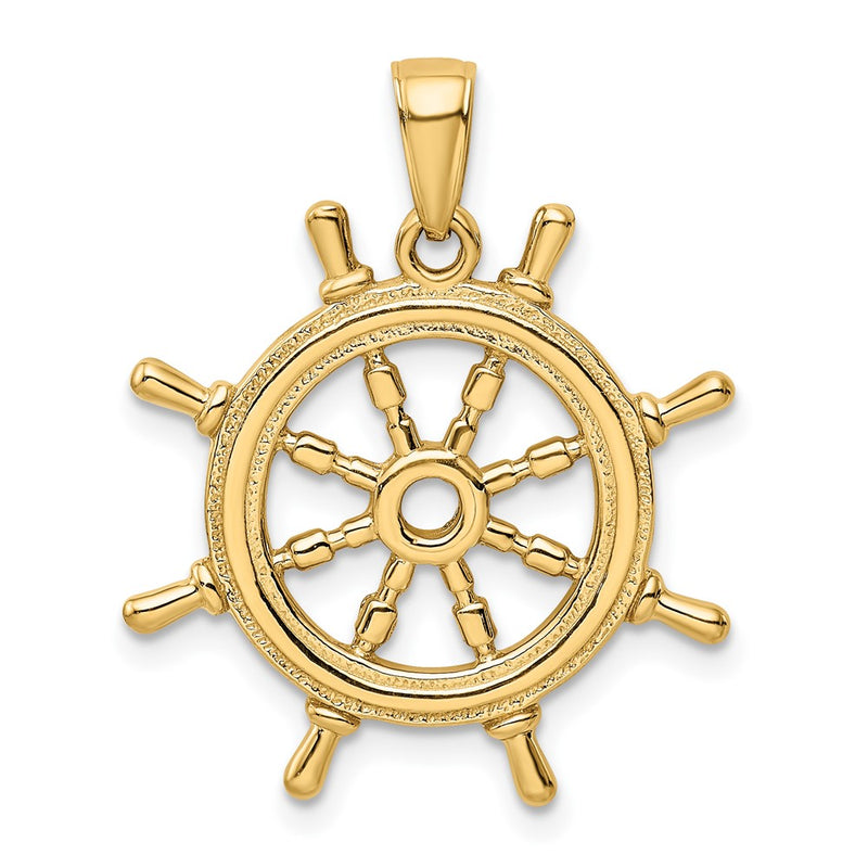 10K  3D Ships Wheel Pendant-10K3071