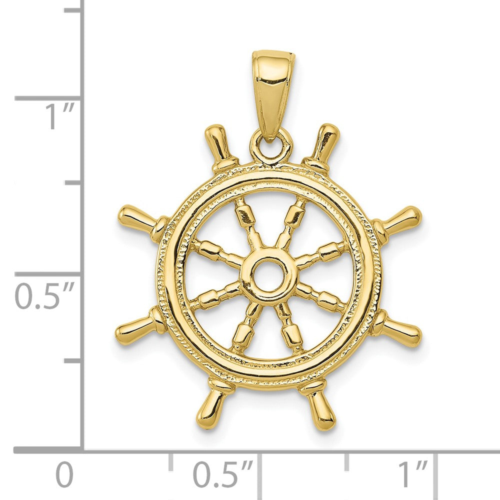 10K  3D Ships Wheel Pendant-10K3071