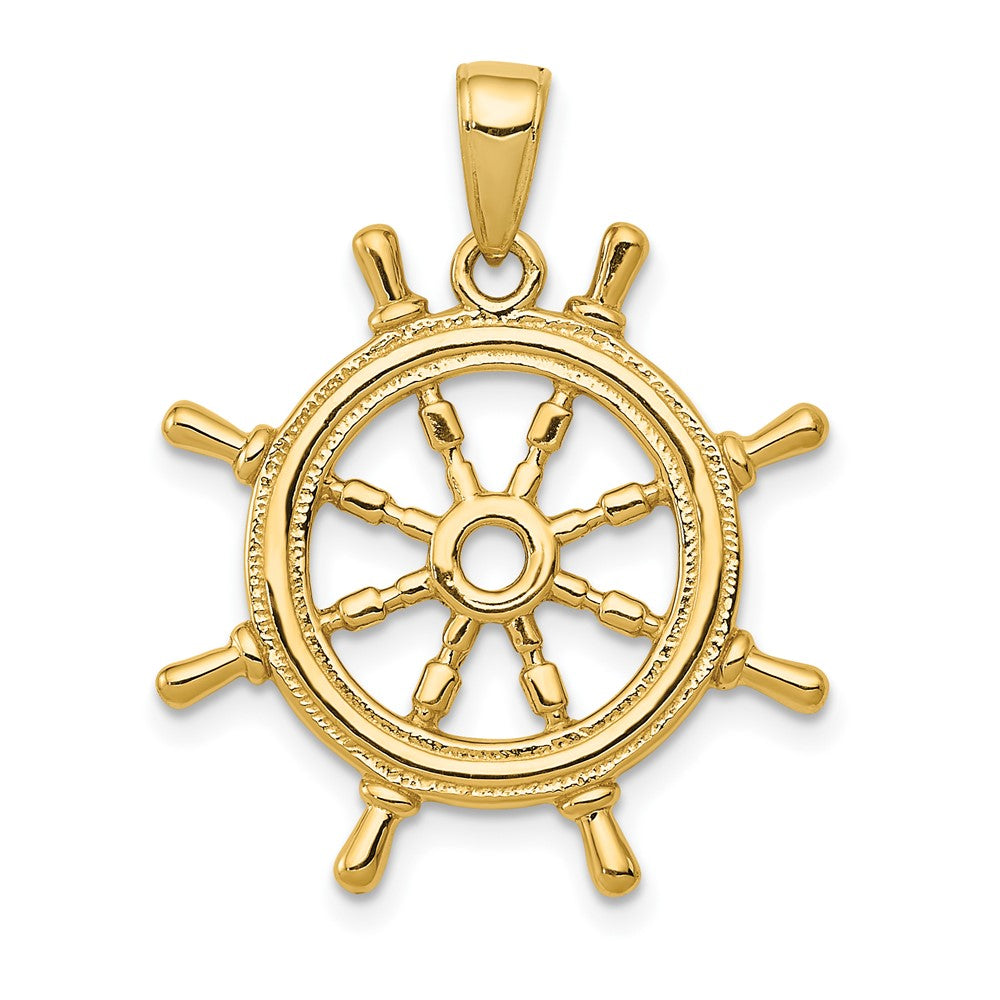 10K  3D Ships Wheel Pendant-10K3071