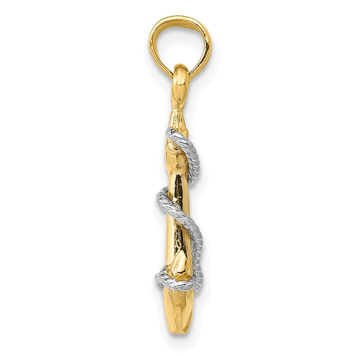 10K Two-Tone 3D Anchor W/Rope Pendant-10K3074