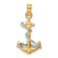10K Two-Tone 3D Anchor W/Rope Pendant-10K3074