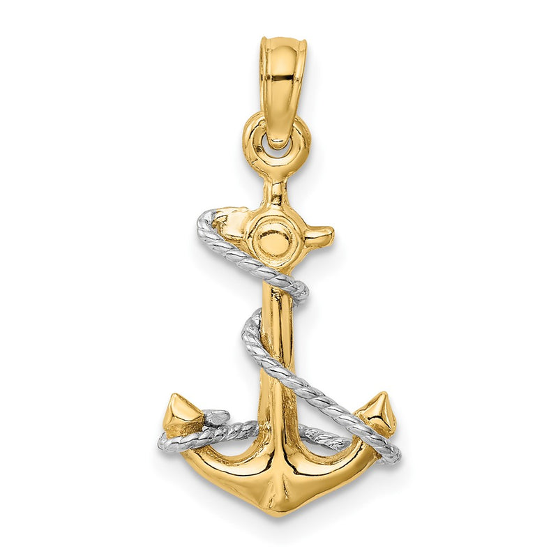 10K Two-Tone 3D Anchor W/Rope Pendant-10K3074