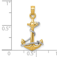 10K Two-Tone 3D Anchor W/Rope Pendant-10K3074