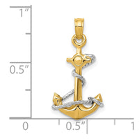 10K Two-Tone 3D Anchor W/Rope Pendant-10K3074