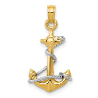 10K Two-Tone 3D Anchor W/Rope Pendant-10K3074