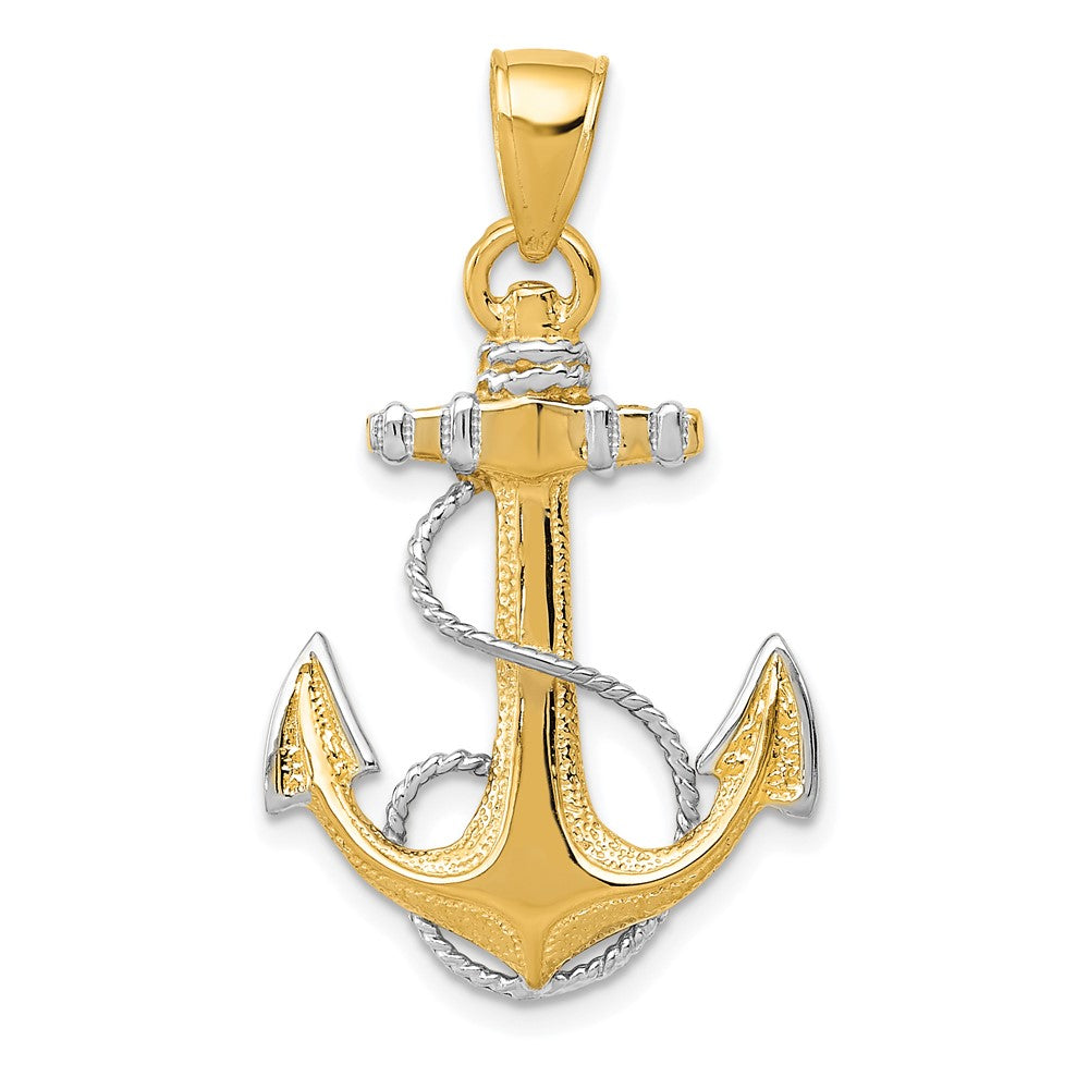 10k YG W/ Rhodium Anchor w/Rope Pendant-10K3081