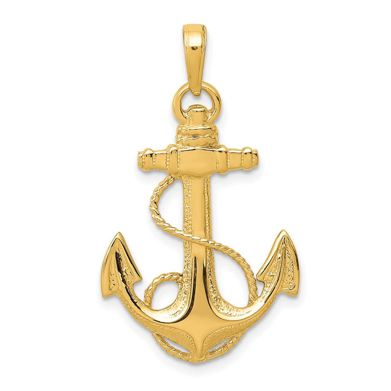 10K Anchor w/Rope Pendant-10K3082