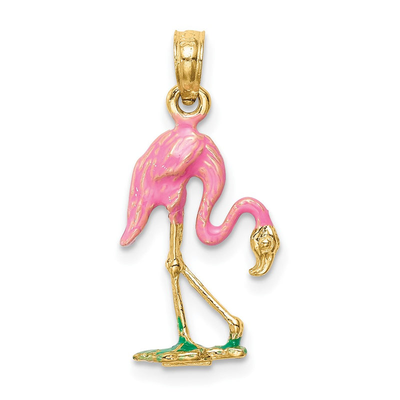 10K 3-D Enameled Pink Flamingo Pendant-10K3269