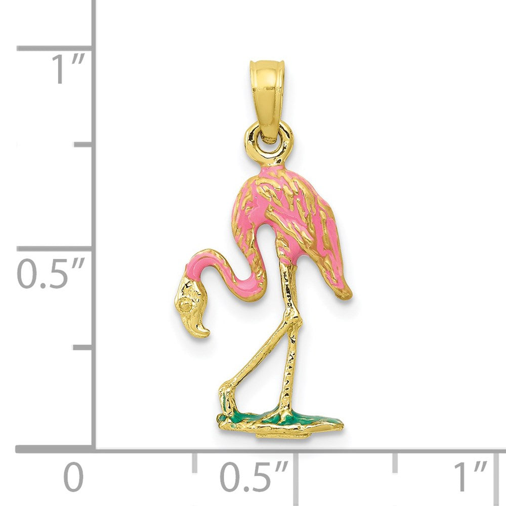 10K 3-D Enameled Pink Flamingo Pendant-10K3269