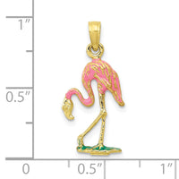 10K 3-D Enameled Pink Flamingo Pendant-10K3269
