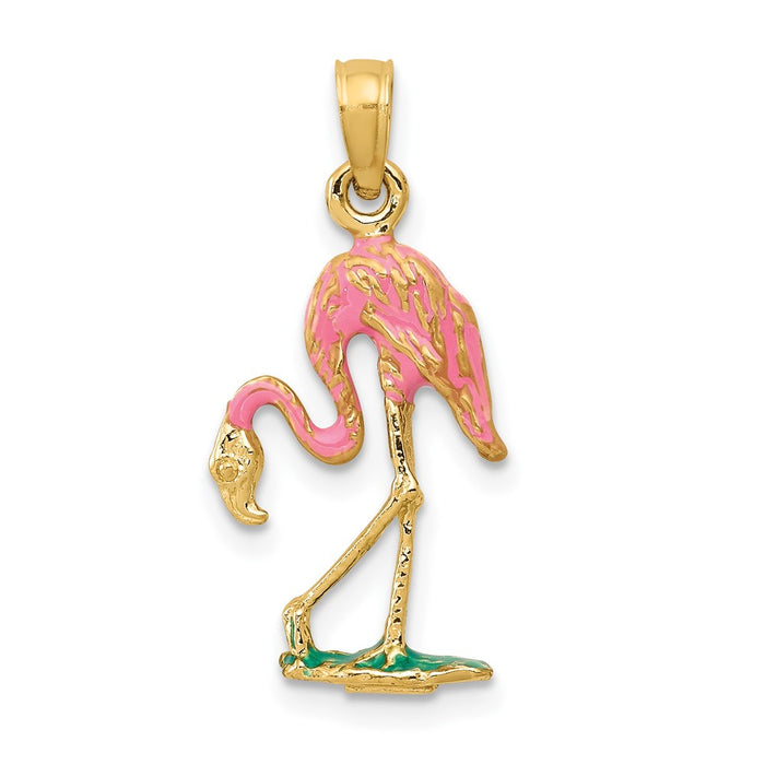 10K 3-D Enameled Pink Flamingo Pendant-10K3269