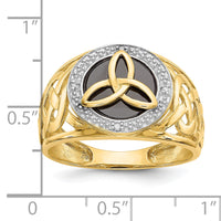 10K and Rhodium Onyx Diamond Trinity Ring-10K3857