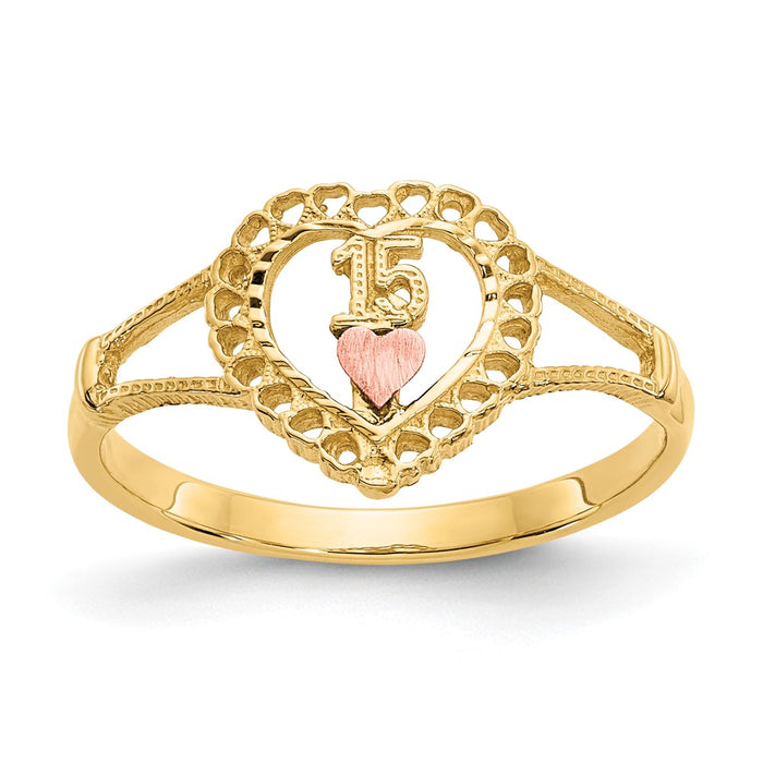 10K Two-tone 15 Heart Ring-10K3883