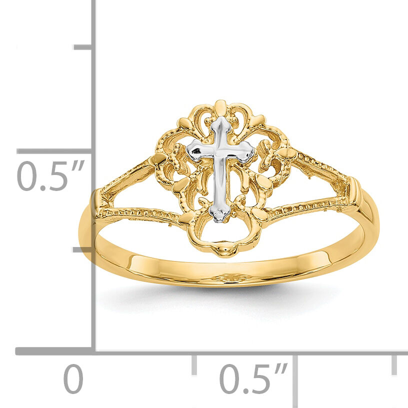 10K Two-tone Diamond Cut Cross Ring-10K3939