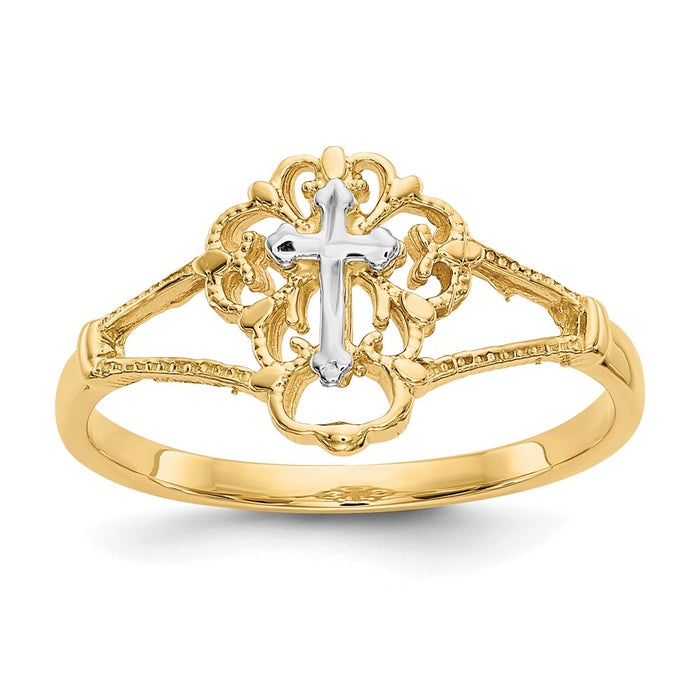 10K Two-tone Diamond Cut Cross Ring-10K3939
