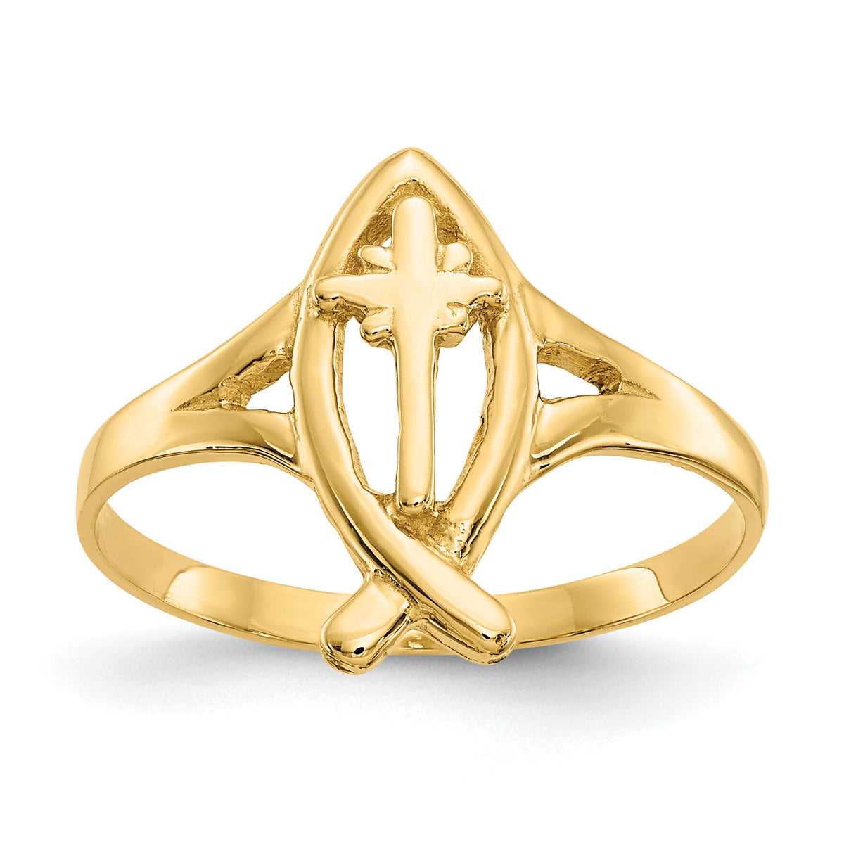 10k Ichthus w/Cross Ring-10K3947
