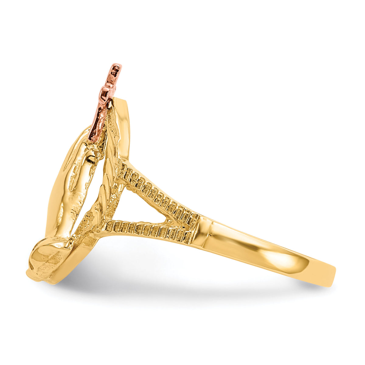 10K Two-tone Diamond Cut Praying Hands Cross Ring-10K3965