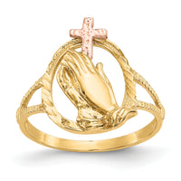 10K Two-tone Diamond Cut Praying Hands Cross Ring-10K3965