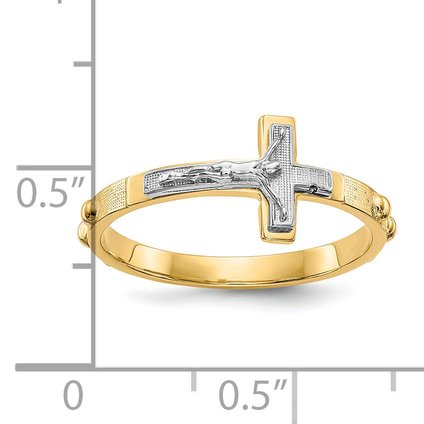 10K Two-tone Crucifix Rosary Ring-10K3967