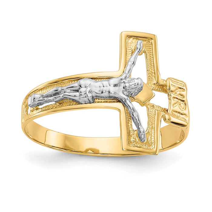 10K Two-tone Crucifix Men's Ring-10K3971