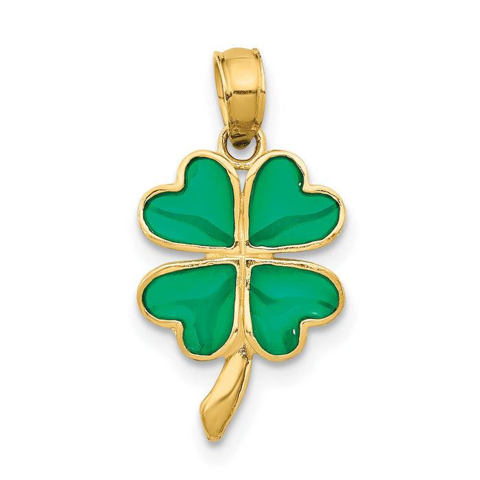 10K 4-Leaf Clover Enameled Pendant-10K4097