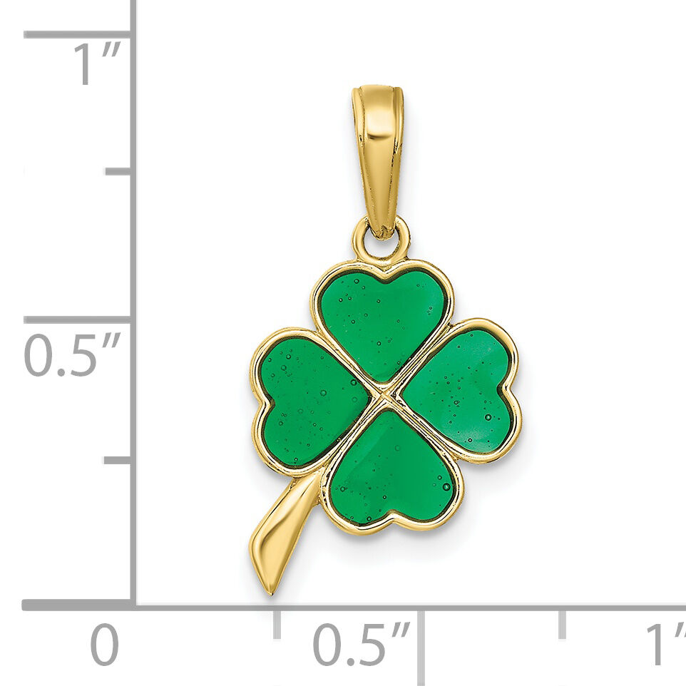 10K 4-Leaf Clover Enameled Pendant-10K4098
