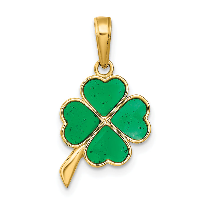 10K 4-Leaf Clover Enameled Pendant-10K4098