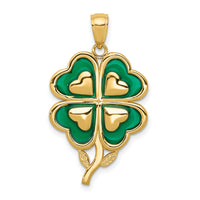 10K 4-Leaf Clover Pendant with Enameled Tips-10K4099